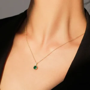 Emerald Green CZ Necklace Women Gold Plating