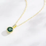 Emerald Green CZ Necklace Women Gold Plating