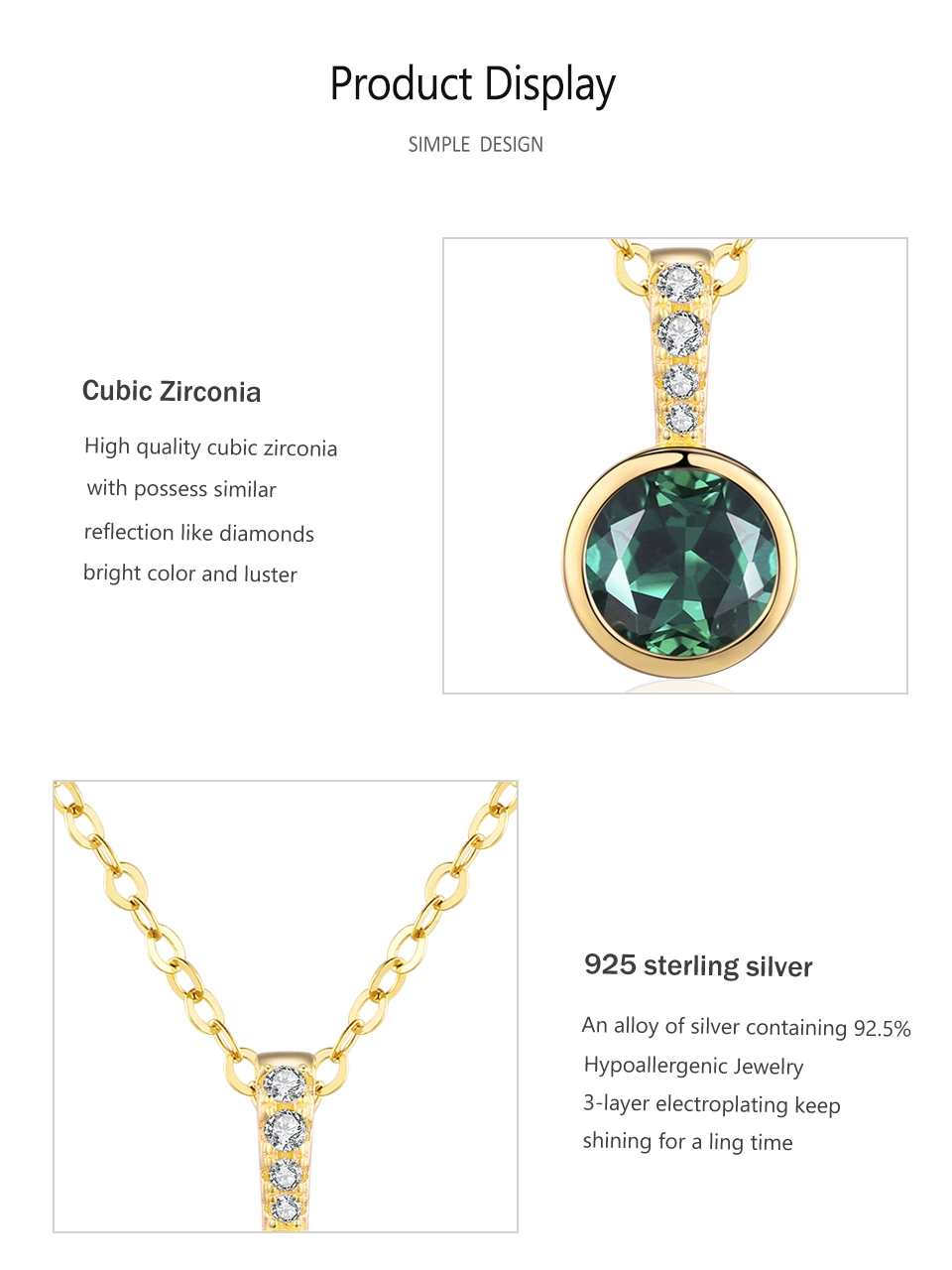 Emerald Green CZ Necklace Women Gold Plating