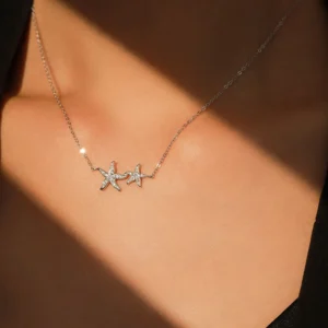 Marine Life Starfish Zirconia Pendant Necklace Sterling Silver
