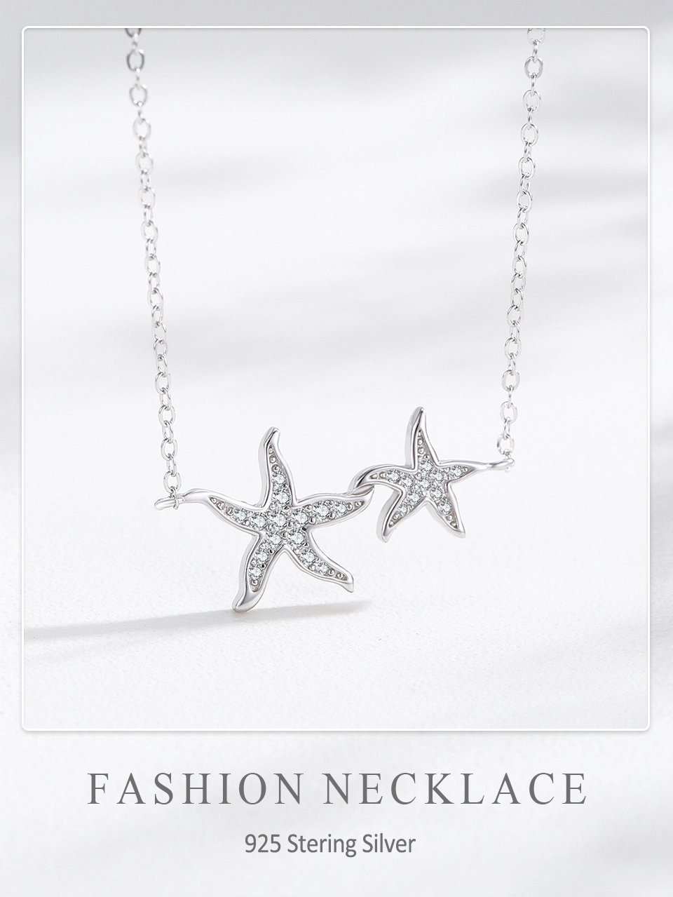Marine Life Starfish Zirconia Pendant Necklace Sterling Silver
