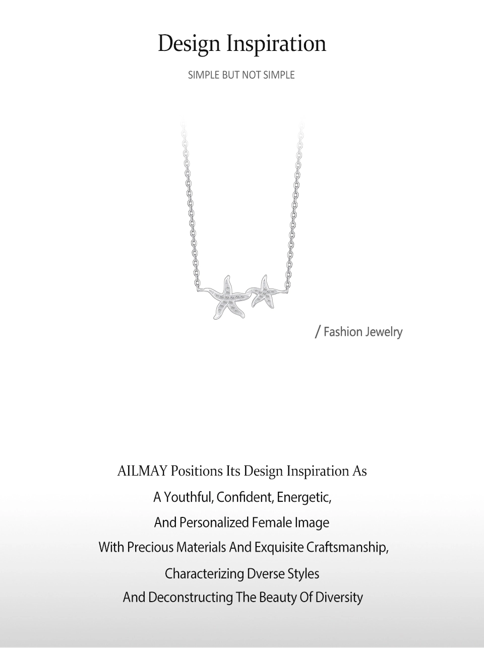 Marine Life Starfish Zirconia Pendant Necklace Sterling Silver