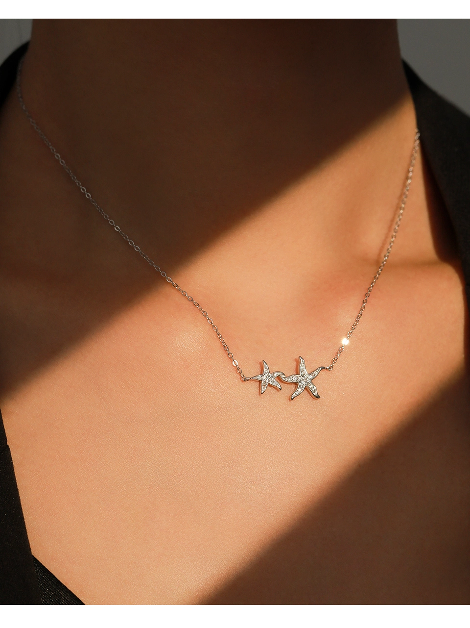 Marine Life Starfish Zirconia Pendant Necklace Sterling Silver