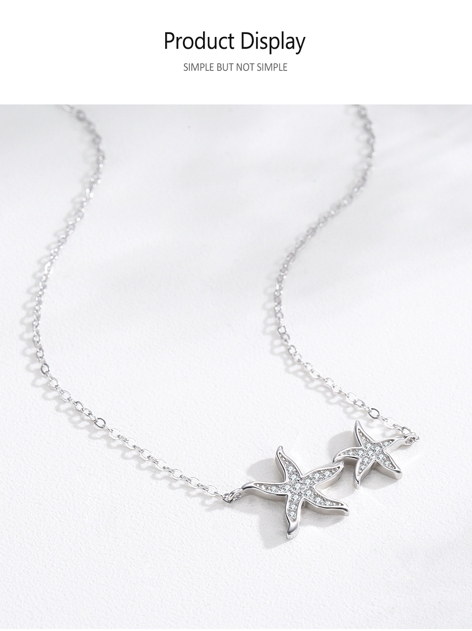 Marine Life Starfish Zirconia Pendant Necklace Sterling Silver