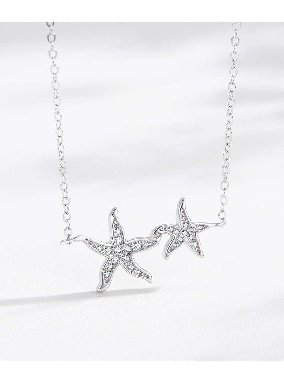 Marine Life Starfish Zirconia Pendant Necklace Sterling Silver