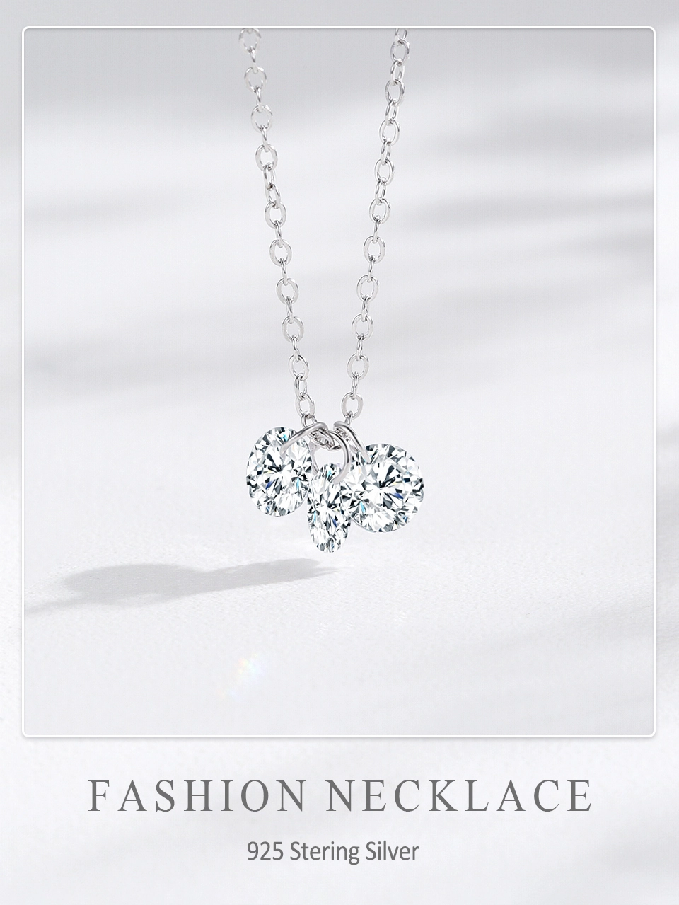 Round Cubic Zirconia Stackable Pendant Necklace Sterling Silver