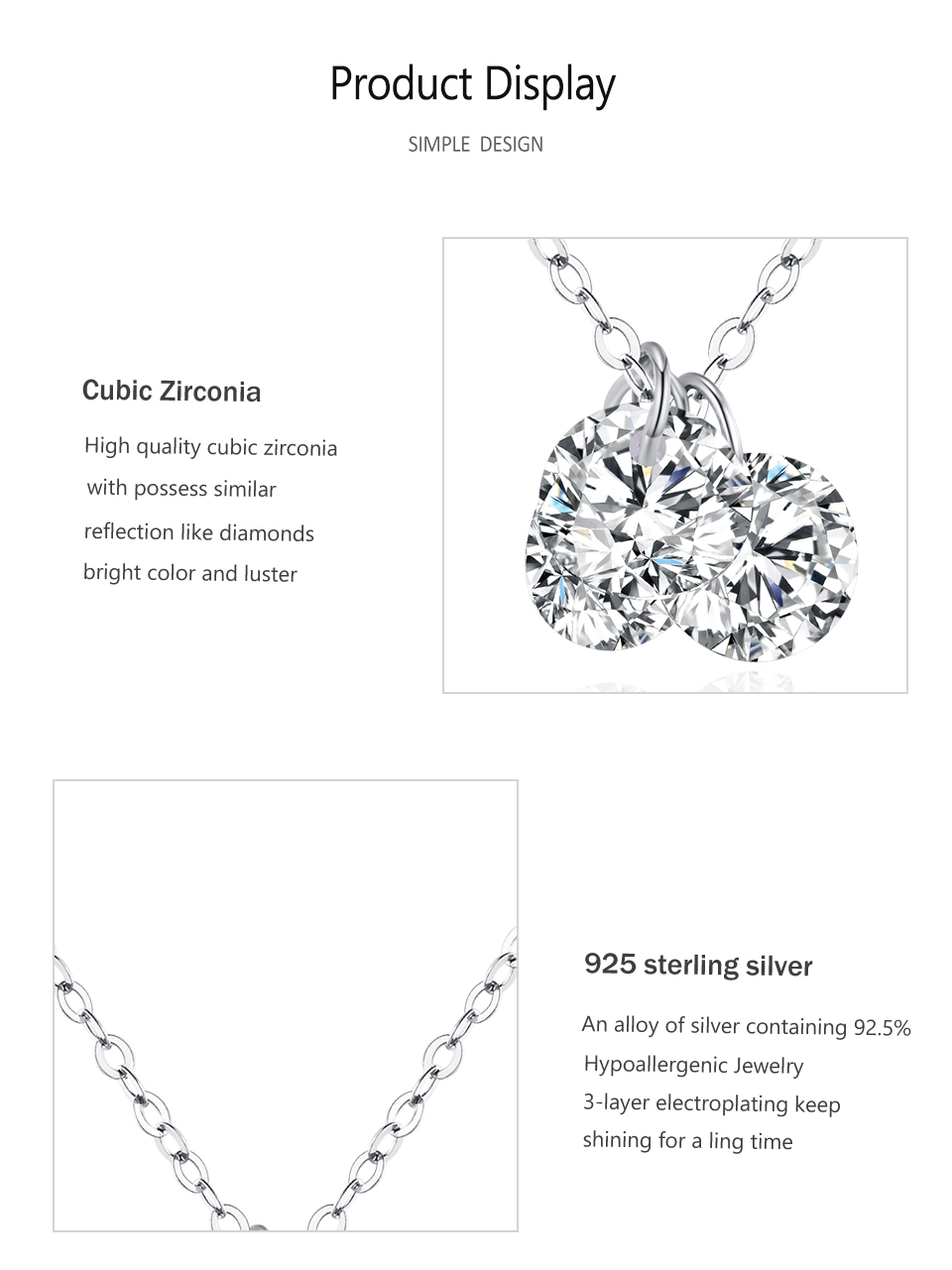 Round Cubic Zirconia Stackable Pendant Necklace Sterling Silver