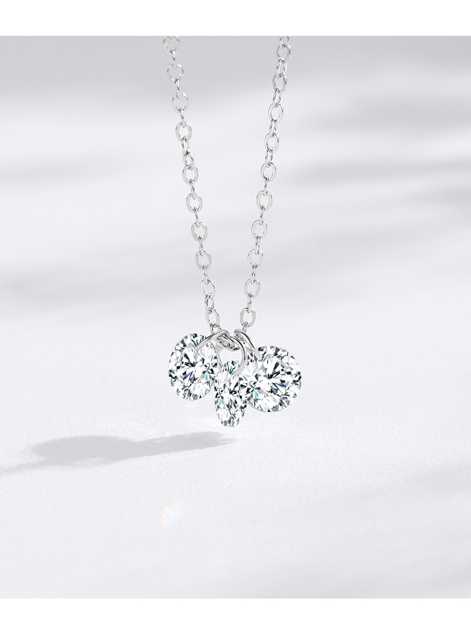 Round Cubic Zirconia Stackable Pendant Necklace Sterling Silver