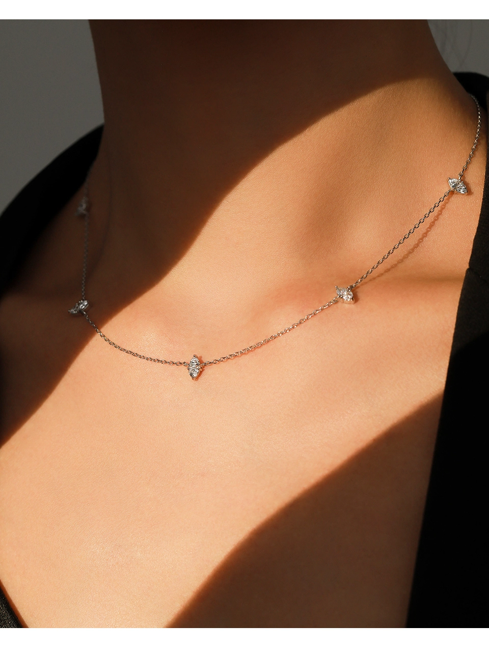 Zircon Stackable Link Chain Necklace Sterling Silver