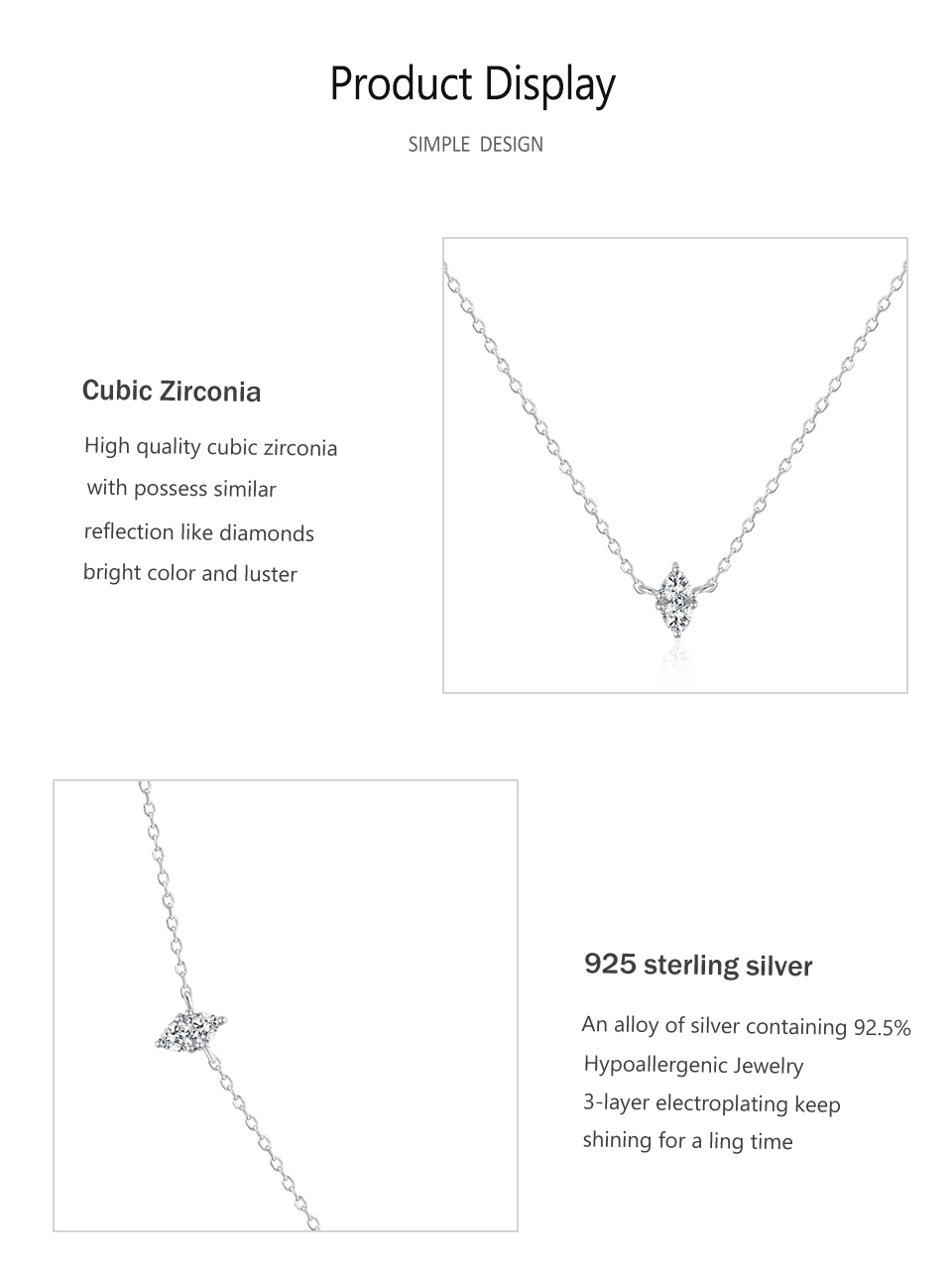 Zircon Stackable Link Chain Necklace Sterling Silver