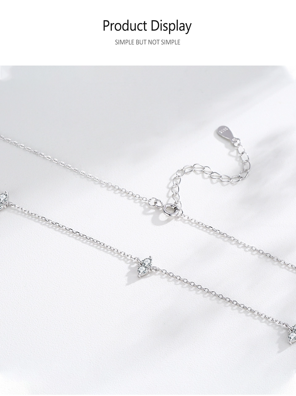 Zircon Stackable Link Chain Necklace Sterling Silver