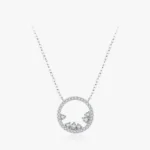 Geometric Round Clear Zircon Pendant Necklace Sterling Silver