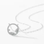 Geometric Round Clear Zircon Pendant Necklace Sterling Silver