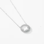 Geometric Round Clear Zircon Pendant Necklace Sterling Silver