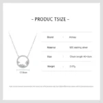 Geometric Round Clear Zircon Pendant Necklace Sterling Silver