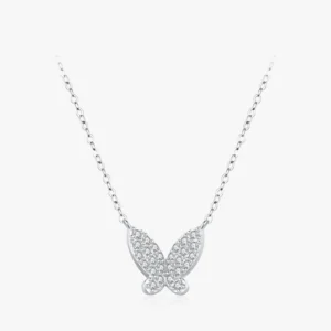 Zirconia Butterfly Pendant Necklace Sterling Silver