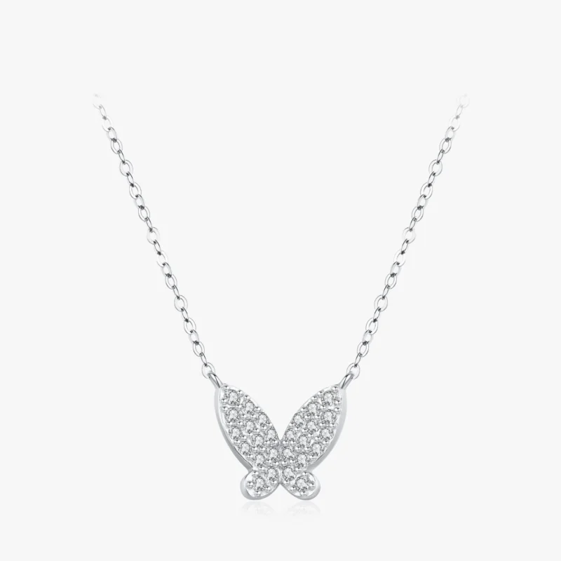 Zirconia Butterfly Pendant Necklace Sterling Silver