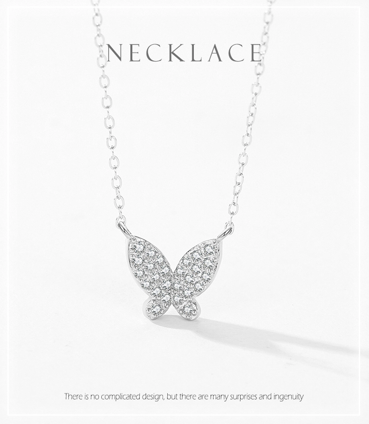 Zirconia Butterfly Pendant Necklace Sterling Silver