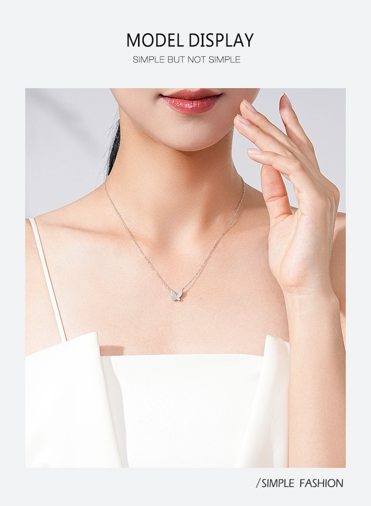 Zirconia Butterfly Pendant Necklace Sterling Silver