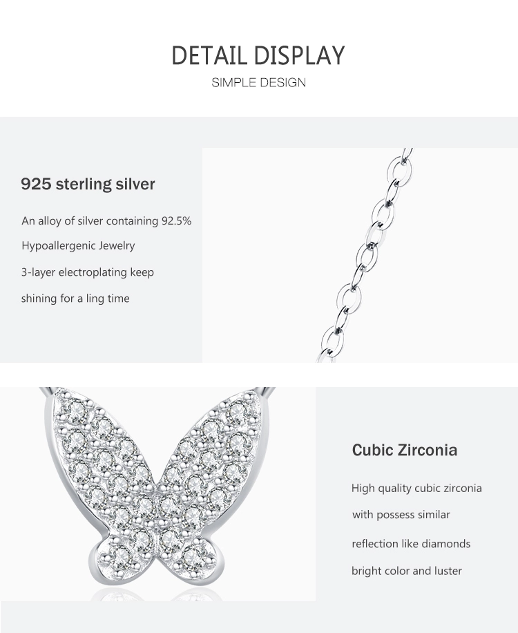 Zirconia Butterfly Pendant Necklace Sterling Silver