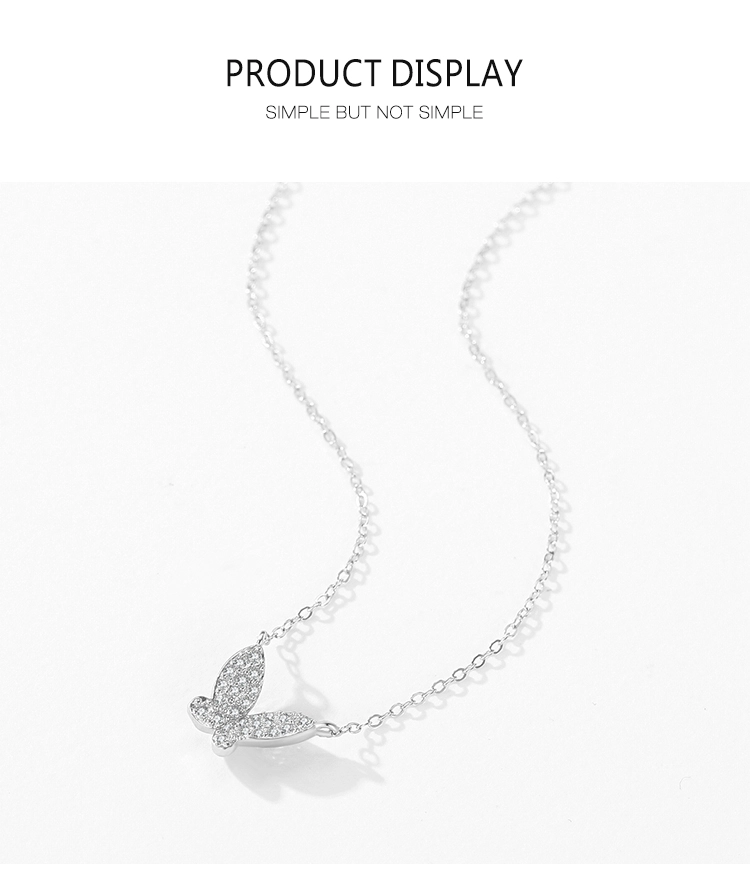 Zirconia Butterfly Pendant Necklace Sterling Silver