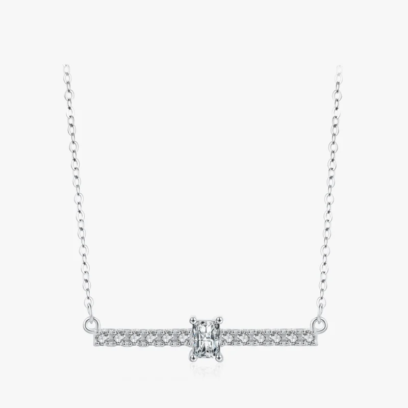 Sparkling Rectangle Zirconia Chain Necklace Sterling Silver