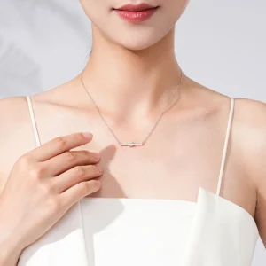 Sparkling Rectangle Zirconia Chain Necklace Sterling Silver