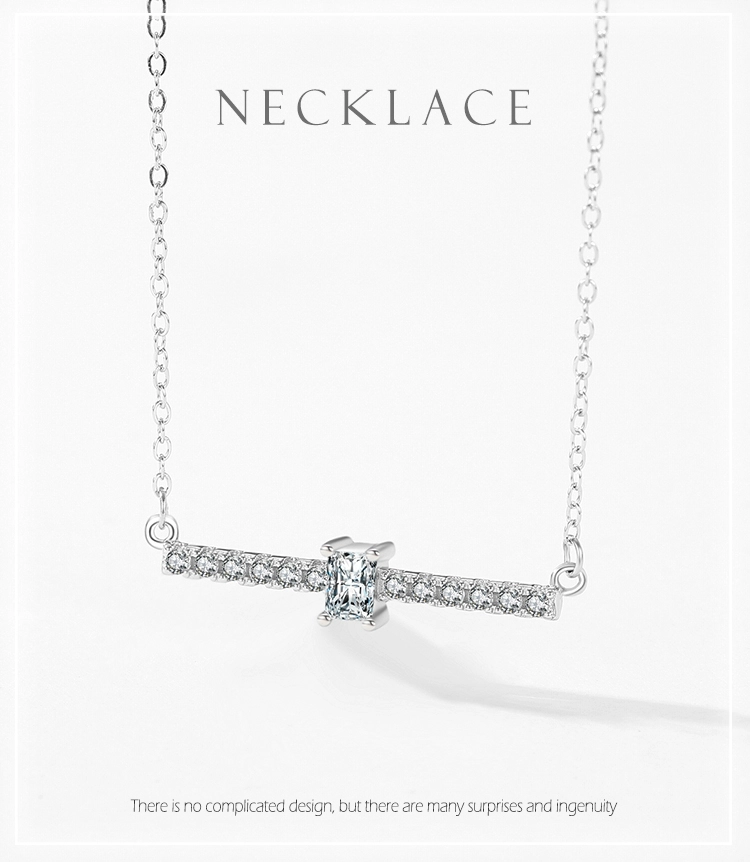 Sparkling Rectangle Zirconia Chain Necklace Sterling Silver