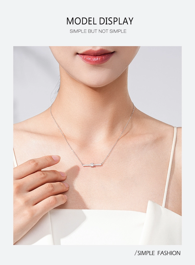 Sparkling Rectangle Zirconia Chain Necklace Sterling Silver