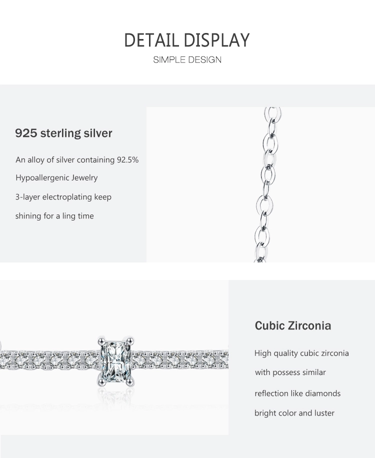 Sparkling Rectangle Zirconia Chain Necklace Sterling Silver