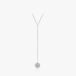 Y-Shaped Round CZ Long Chain Necklace 925 Sterling Silver