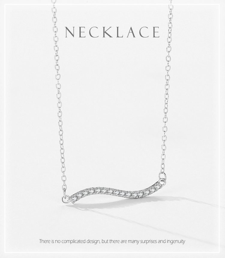 Zirconia Wave Shape Pendant Necklace Sterling Silver