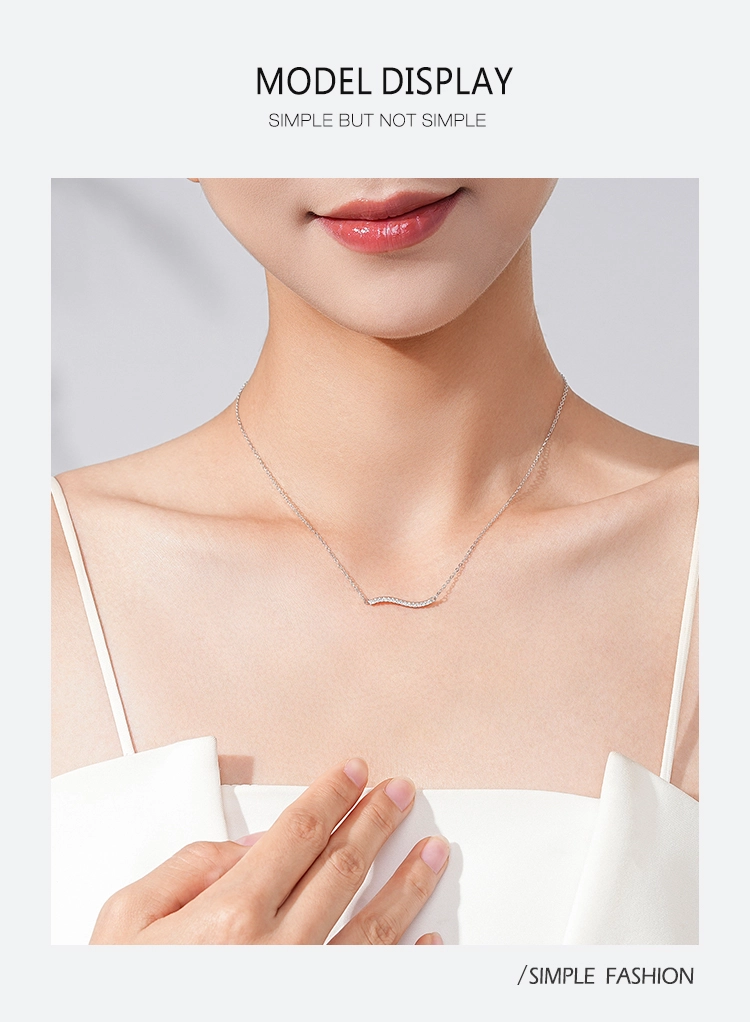Zirconia Wave Shape Pendant Necklace Sterling Silver