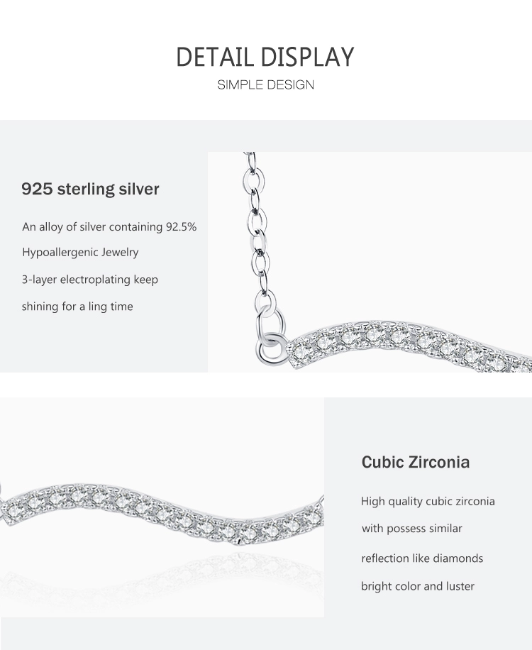 Zirconia Wave Shape Pendant Necklace Sterling Silver