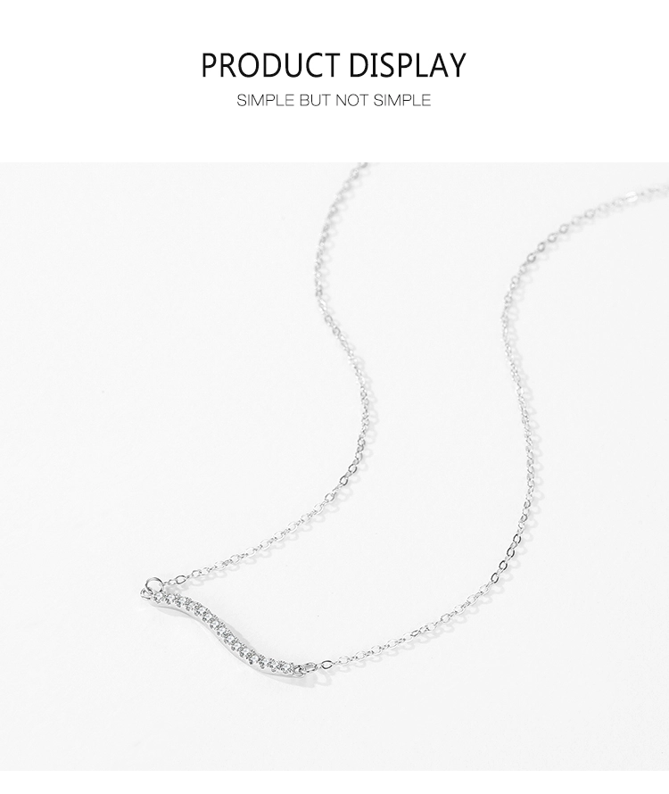 Zirconia Wave Shape Pendant Necklace Sterling Silver