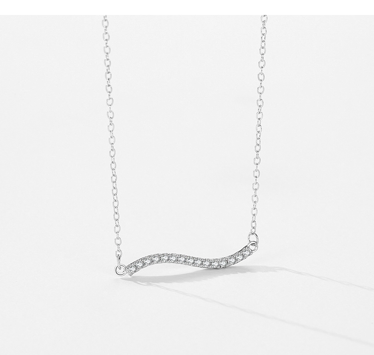 Zirconia Wave Shape Pendant Necklace Sterling Silver