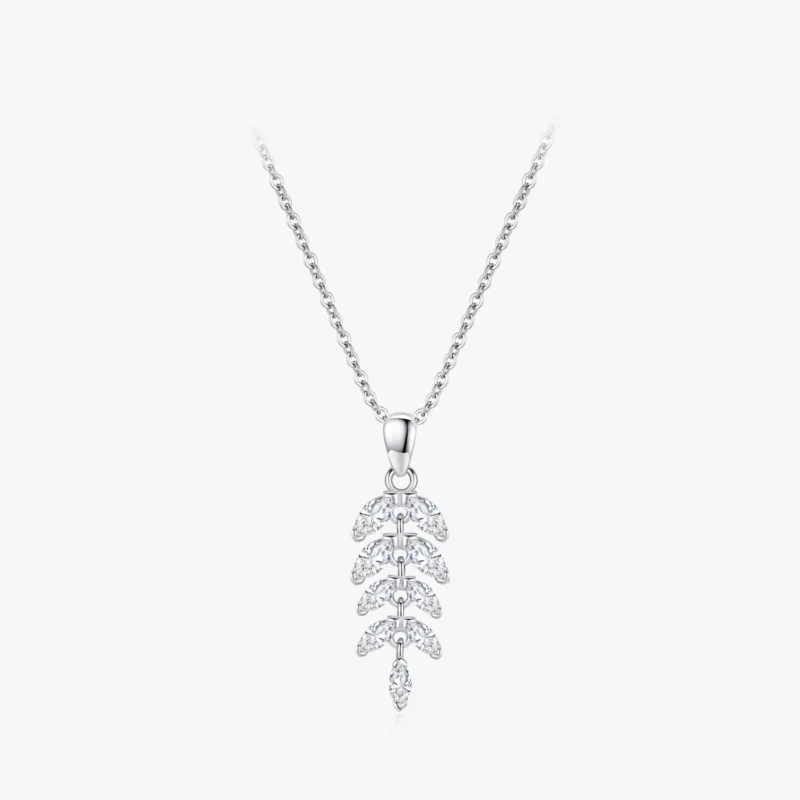 Leaves Sparkling Zircon Pendant Necklace Sterling Silver