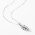 Leaves Sparkling Zircon Pendant Necklace Sterling Silver