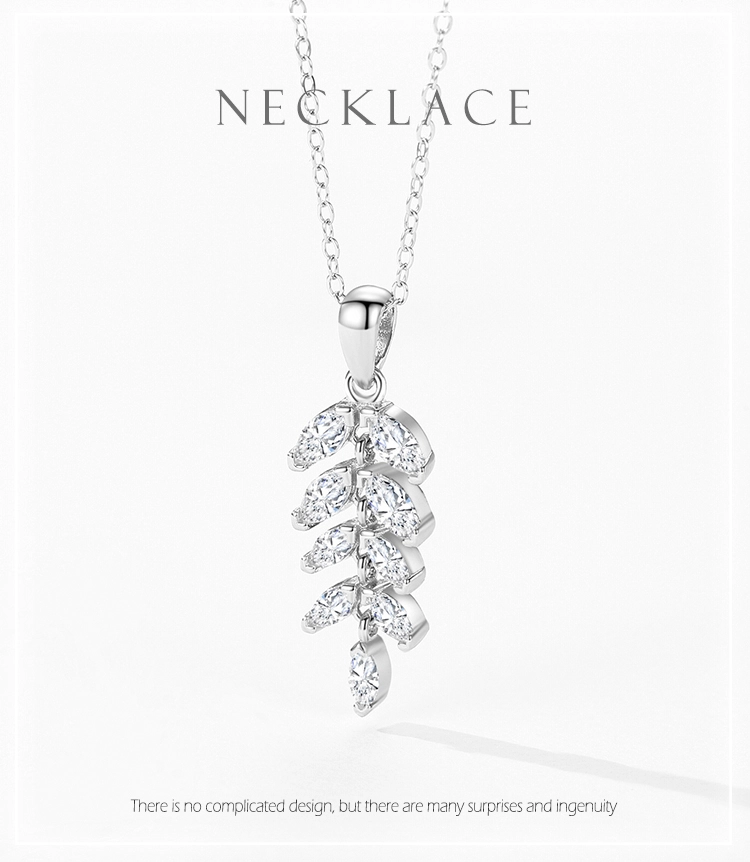 Leaves Sparkling Zircon Pendant Necklace Sterling Silver