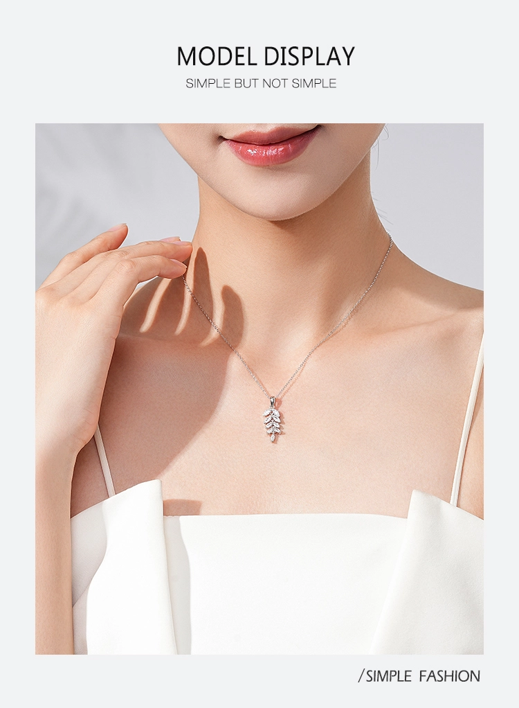 Leaves Sparkling Zircon Pendant Necklace Sterling Silver