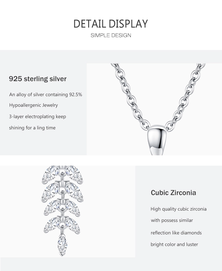Leaves Sparkling Zircon Pendant Necklace Sterling Silver