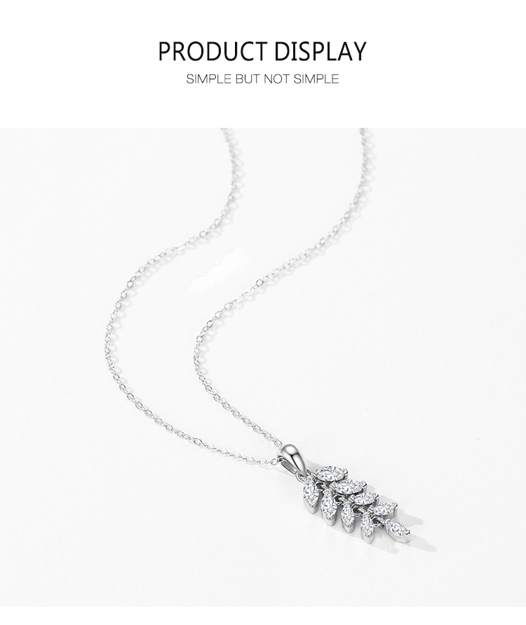 Leaves Sparkling Zircon Pendant Necklace Sterling Silver