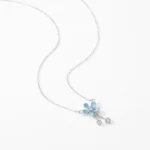 Blue Flower Shiny CZ Pendant Necklace Sterling Silver