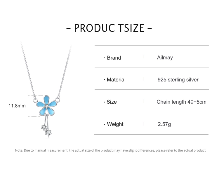 Blue Flower Shiny CZ Pendant Necklace Sterling Silver