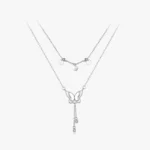 Butterfly Clean CZ Double Layer Necklace Sterling Silver