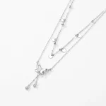 Butterfly Clean CZ Double Layer Necklace Sterling Silver