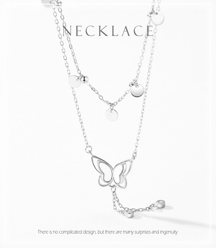 Butterfly Clean CZ Double Layer Necklace Sterling Silver
