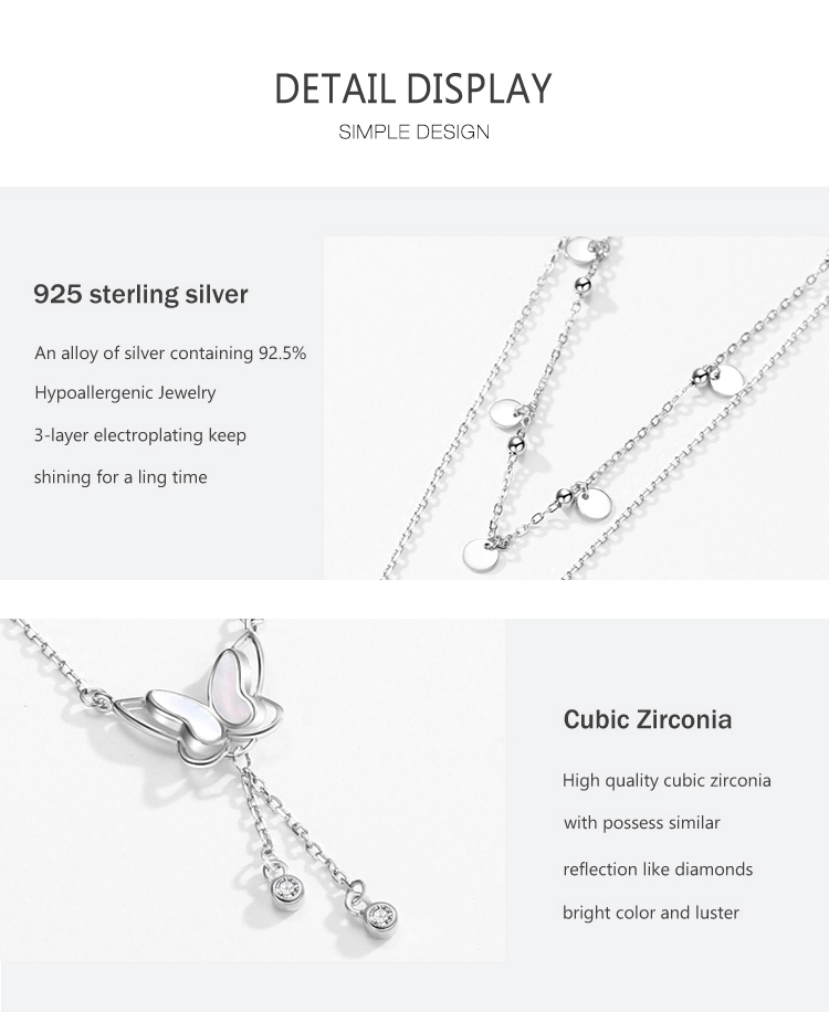 Butterfly Clean CZ Double Layer Necklace Sterling Silver