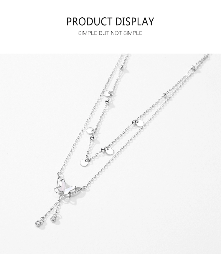 Butterfly Clean CZ Double Layer Necklace Sterling Silver