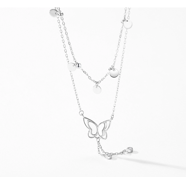 Butterfly Clean CZ Double Layer Necklace Sterling Silver